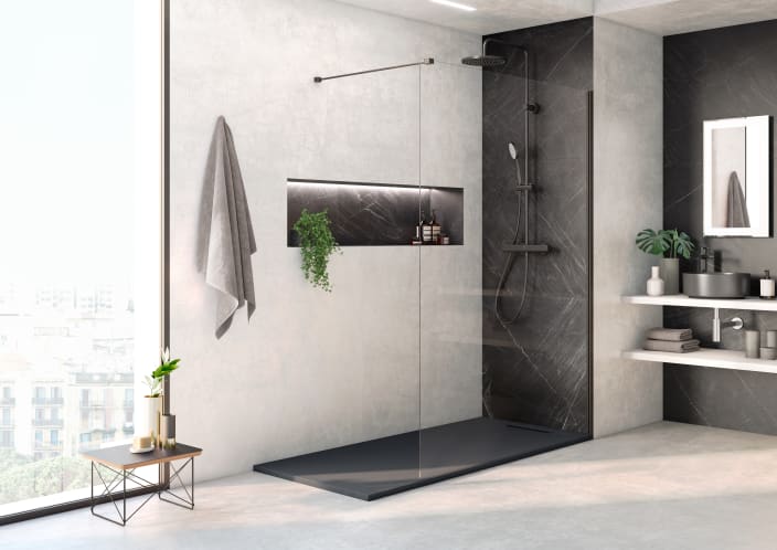 Roca - Plato de ducha Pyros extraplano de STONEX® Perla - BricoandPool