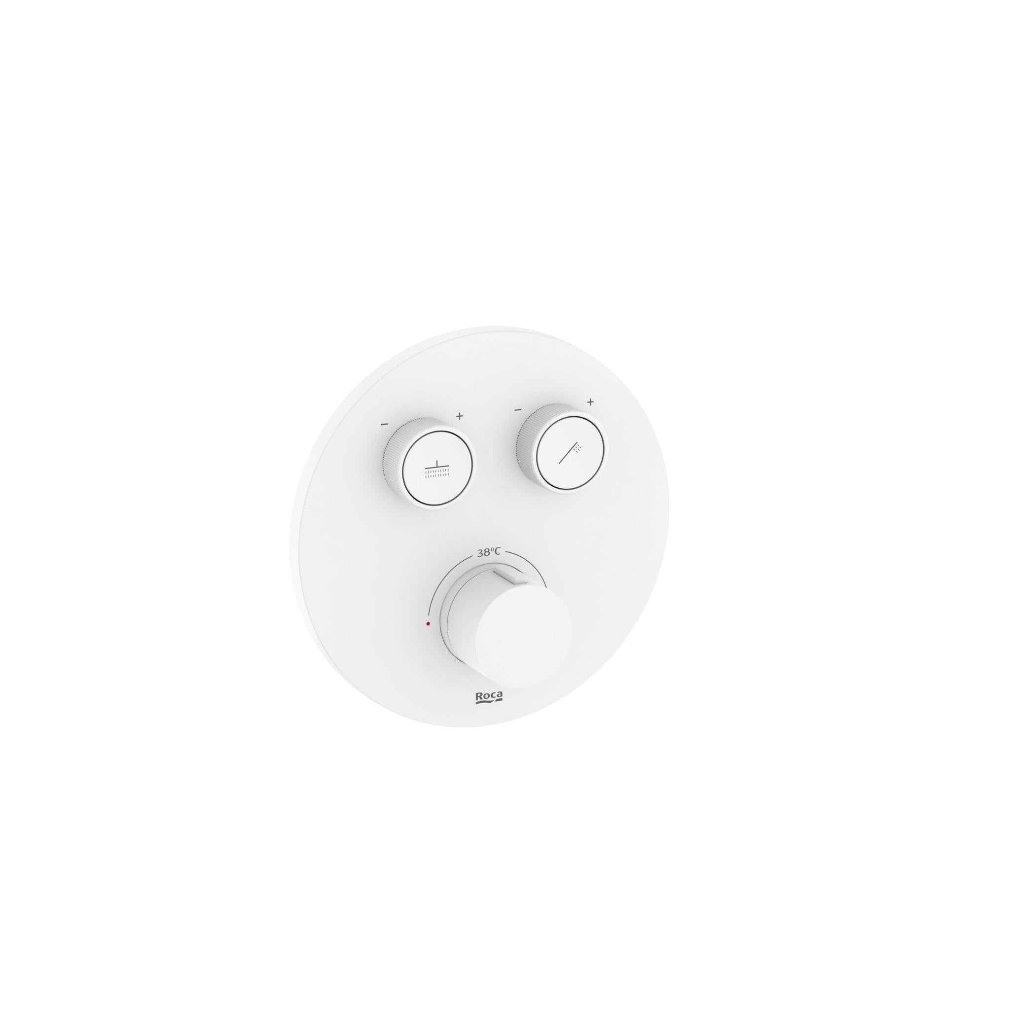 Roca - T - 3000 ROUND grifería termostática empotrable para baño - ducha con regulador de caudal, blanco mate A5A2K09B00. - BricoandPool