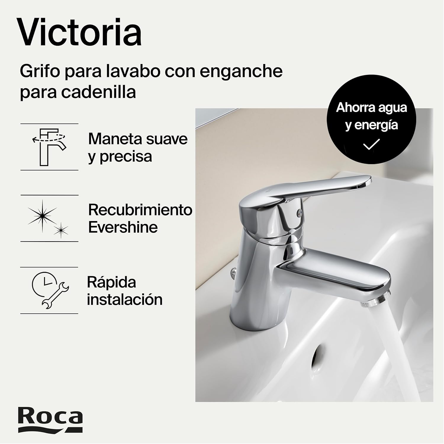 Roca - Victoria grifería para lavabo con enganche para cadenilla A5A3125C00 - BricoandPool