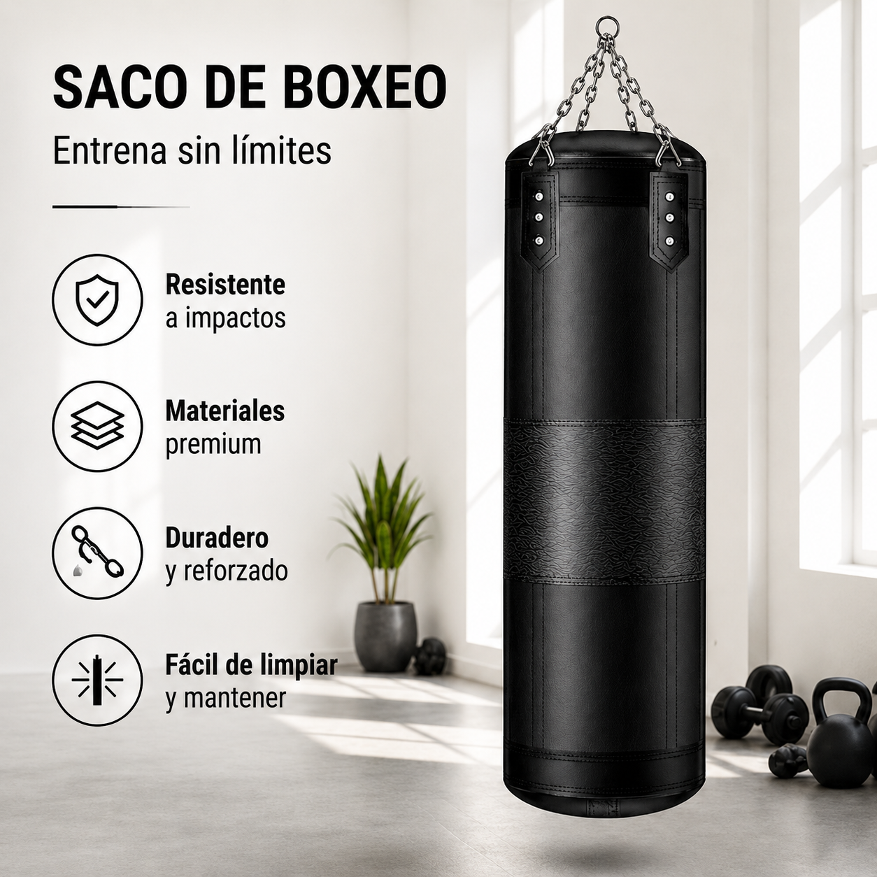 Boxsack PU 120 x 40 cm mit verstärkter Kette