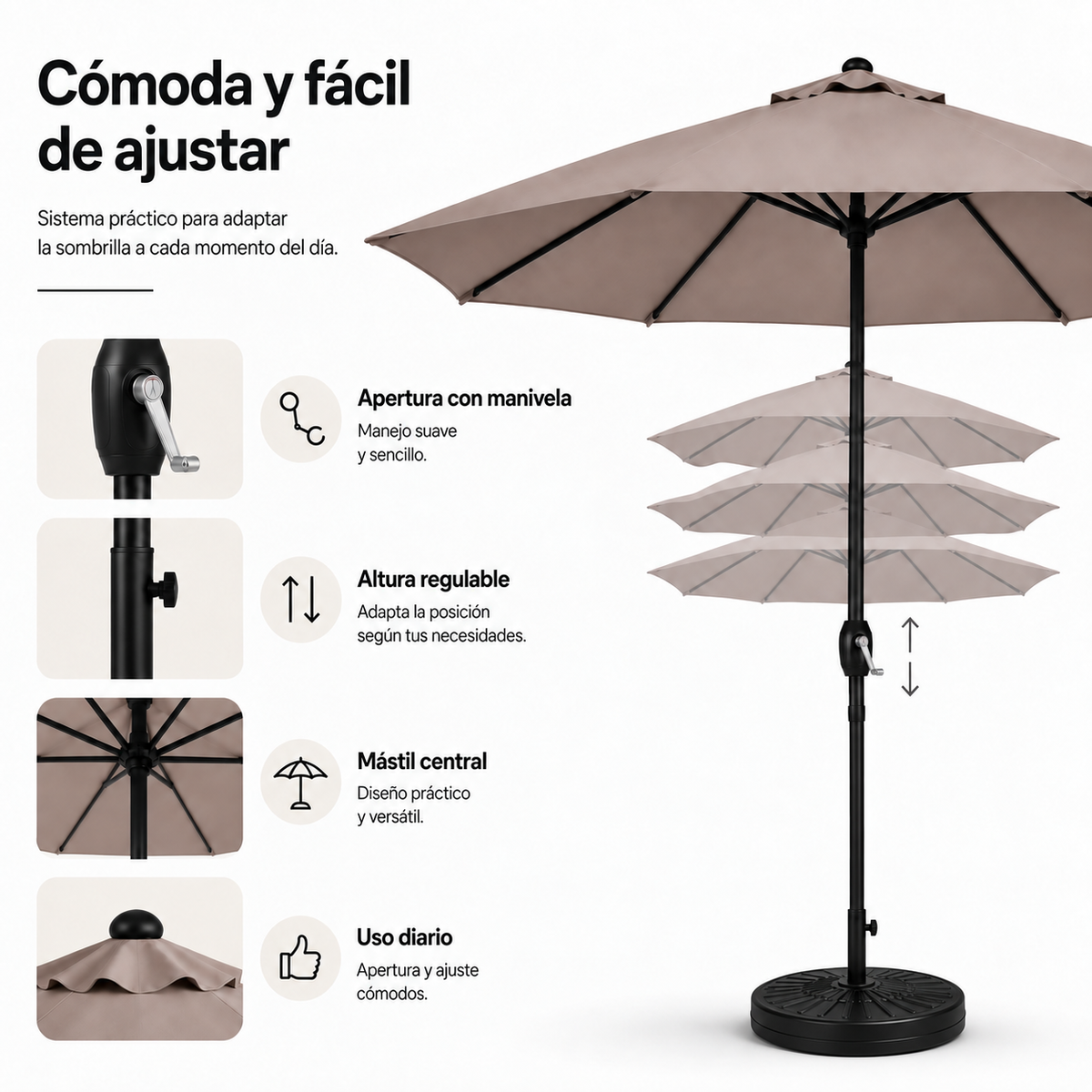 Ombrellone da Giardino 3 Metri Regolabile con Protezione UV