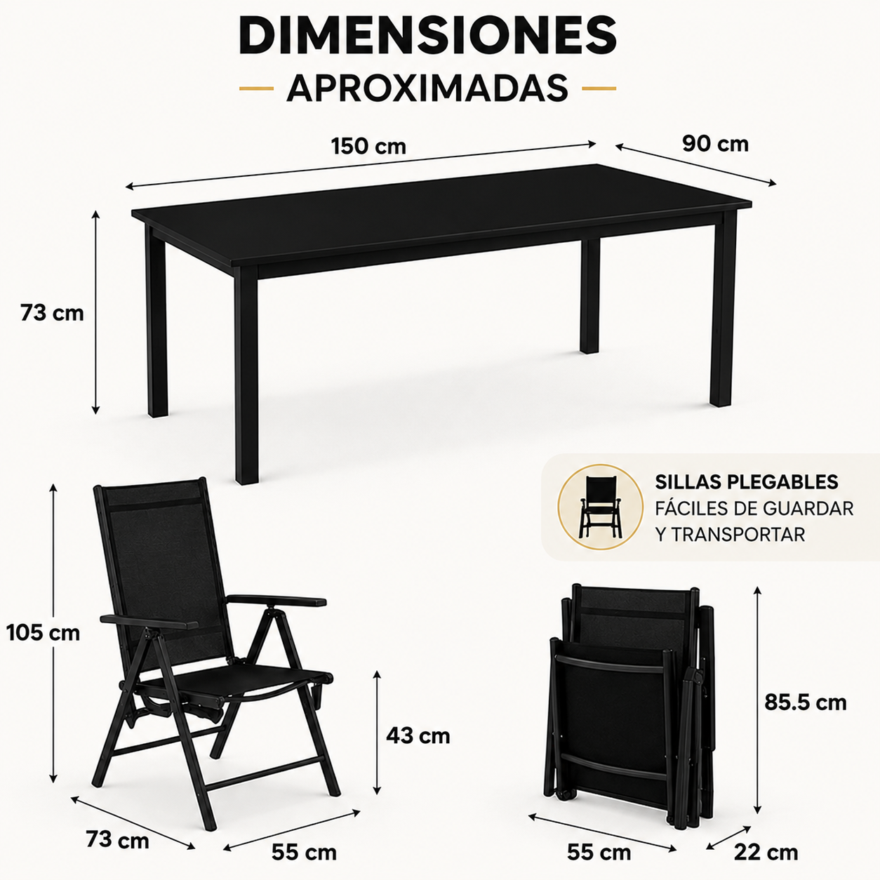 Ensemble jardin extérieur 7 pièces aluminium chaises inclinables verre