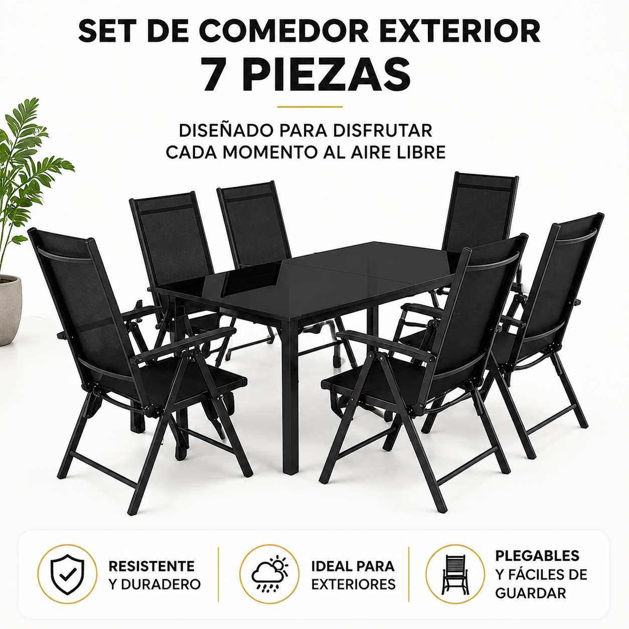 Ensemble jardin extérieur 7 pièces aluminium chaises inclinables verre