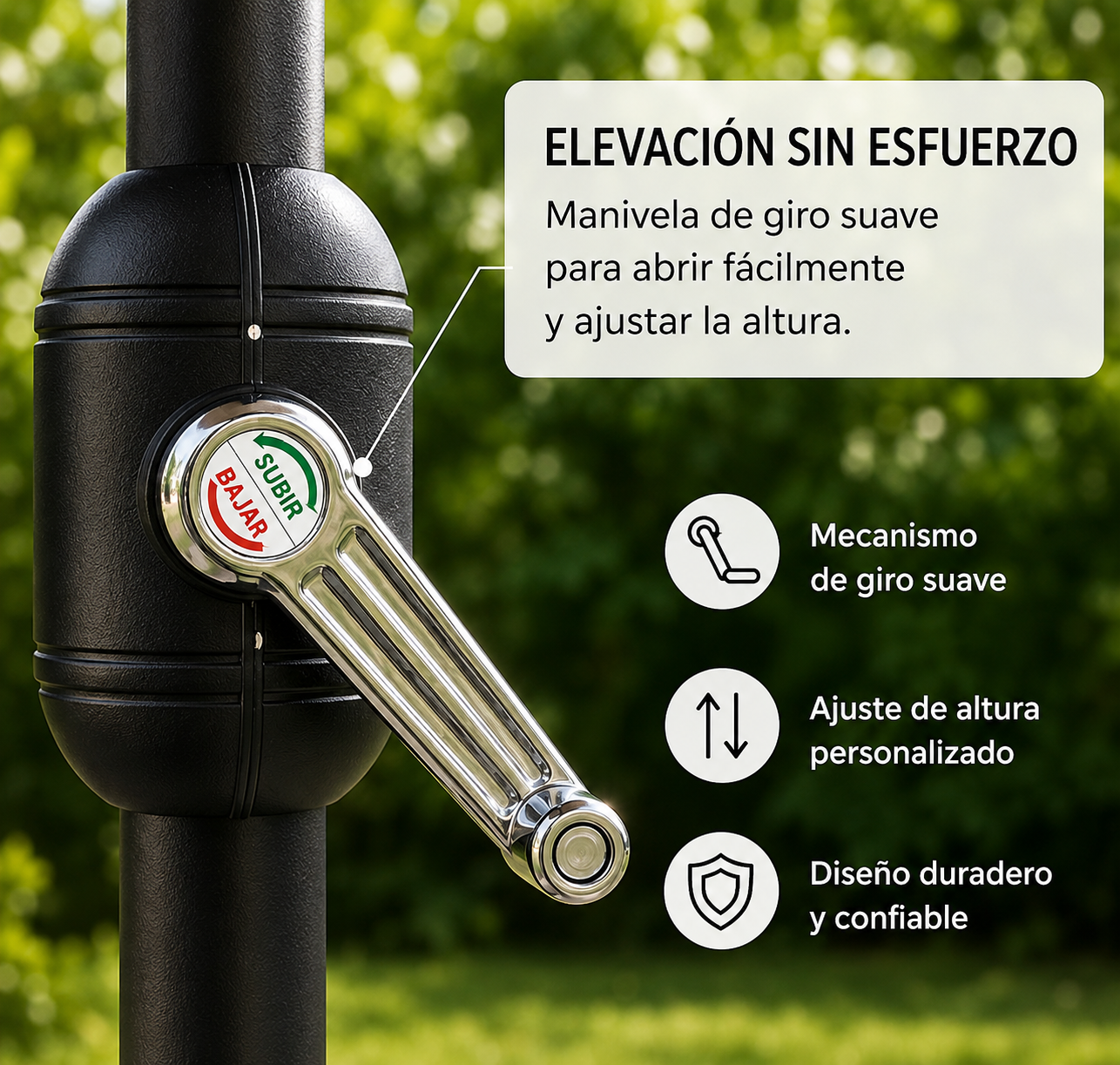 Ombrellone da giardino centrale regolabile con manovella, protezione UV e struttura in acciaio colore kaki senza base