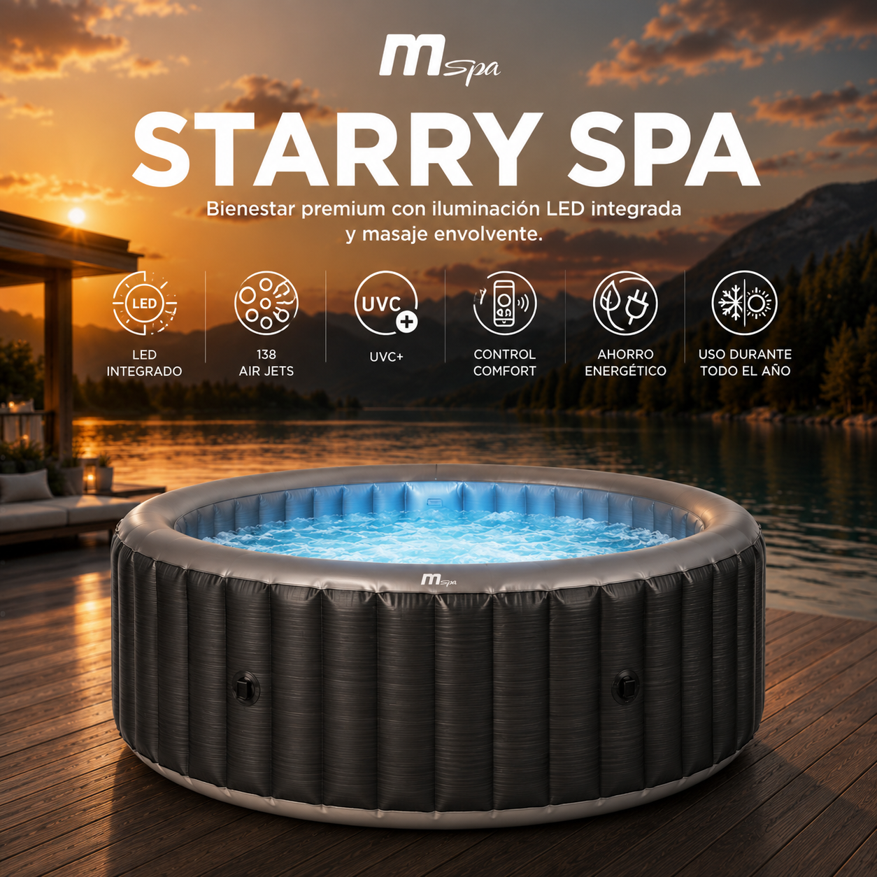 MSpa – Vasca idromassaggio gonfiabile circolare Starry 4–6 persone